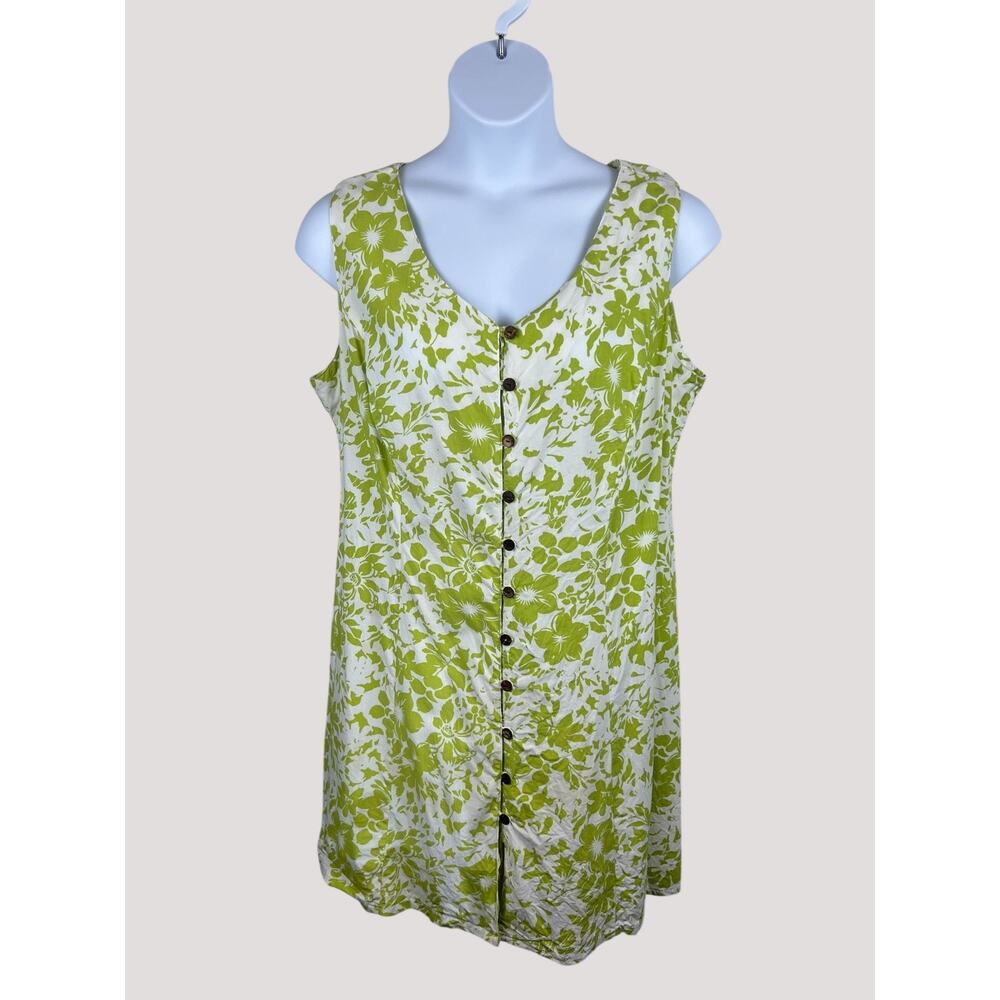 Tiki Palm Tropical Floral Dress‎ Button Front Cotton Blend XXL